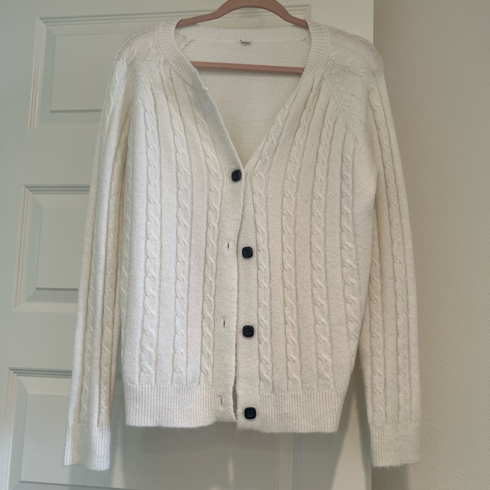 Cozy White Cable Knit Cardigan